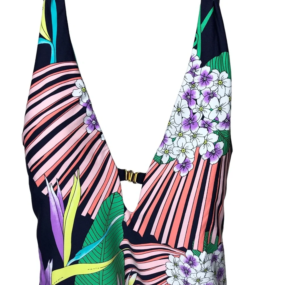 NEW Trina Turk Midnight Paradise V Plunge Swimsuit Sz 10 One Piece Stunning NWOT